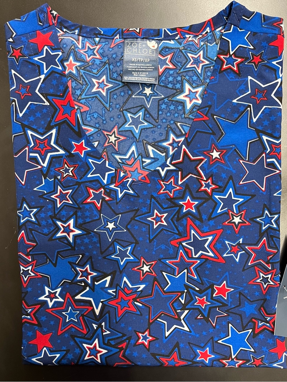 NWT Wink Red White And Blue Holiday Printed Scrub Top Multi Size